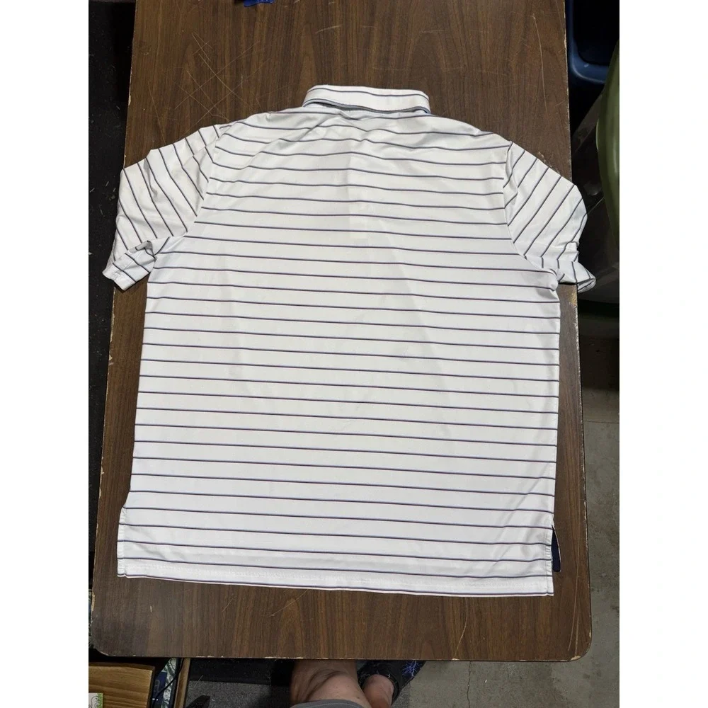RLX Ralph Lauren Polo Golf Shirt Men 2XL White Striped Performance Stretch